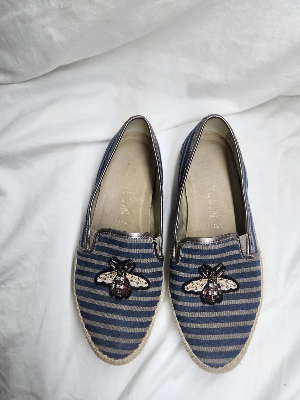 Anne Klein Navy Striped Bee Espadrille Slip-Ons